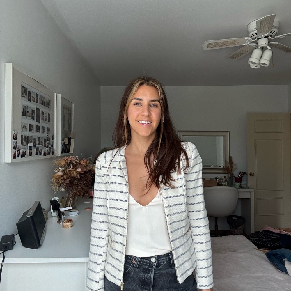 Striped White and Navy Women's Jacket